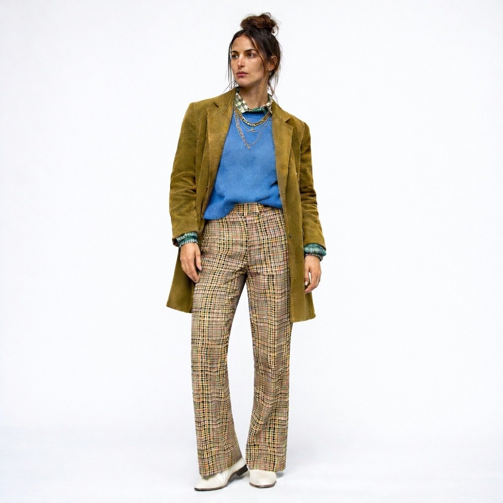 Club Monaco Plaid Trousers Womens 2 Brown Pink Wool Blend Pants Preppy Academia
